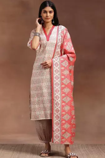 women ethnic motifs printed regular kurta with dhoti pants & with dupatta