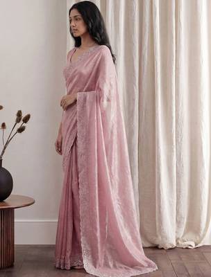 Pink embellished beads and stones tissue designer saree 2