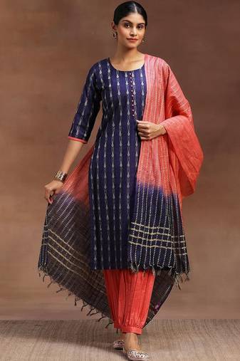 women ethnic motifs printed regular kurta with dhoti pants & with dupatta