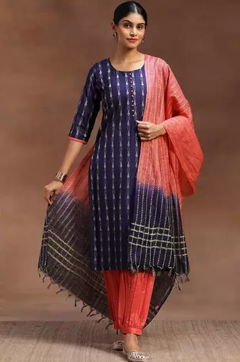 women ethnic motifs printed regular kurta with dhoti pants & with dupatta