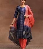 women ethnic motifs printed regular kurta with dhoti pants & with dupatta