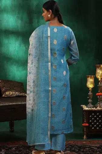women ethnic motifs regular thread work kurta with trousers & with dupatta