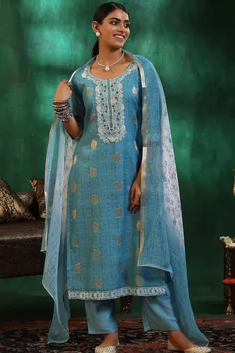 women ethnic motifs regular thread work kurta with trousers & with dupatta