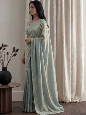 Teal embellished beads and stones tissue designer saree 3