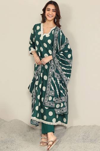 women printed regular kurta with trousers & with dupatta