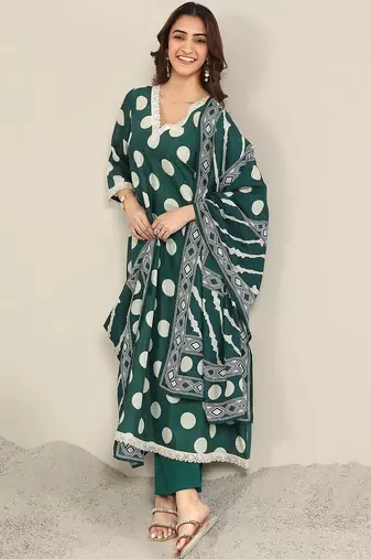 women printed regular kurta with trousers & with dupatta