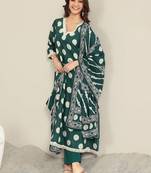 women printed regular kurta with trousers & with dupatta