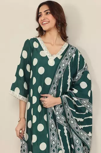 women printed regular kurta with trousers & with dupatta