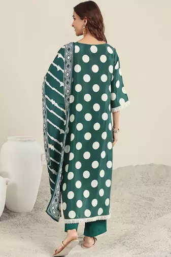 women printed regular kurta with trousers & with dupatta