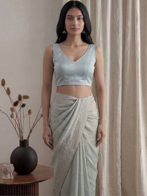 Teal embellished beads and stones tissue designer saree 5