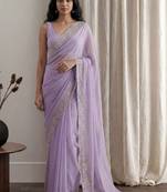 Lavender embellished embroidered tissue designer saree