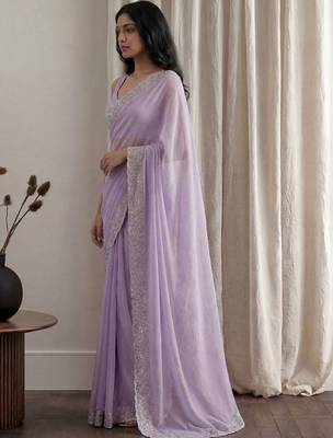 Lavender embellished embroidered tissue designer saree 2