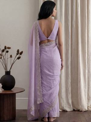 Lavender embellished embroidered tissue designer saree 3