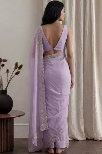 Lavender embellished embroidered tissue designer saree