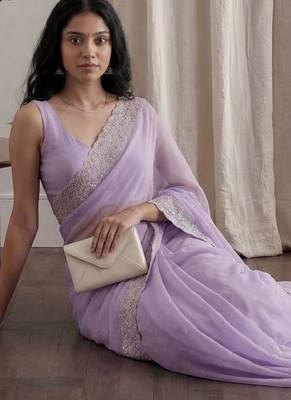 Lavender embellished embroidered tissue designer saree 4