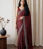 Maroon embellished beads and stones tissue designer saree
