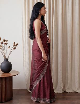 Maroon embellished beads and stones tissue designer saree 3