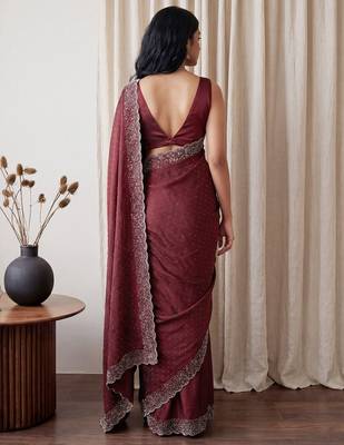 Maroon embellished beads and stones tissue designer saree 4
