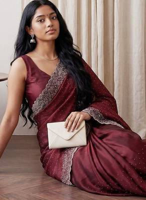 Maroon embellished beads and stones tissue designer saree 5