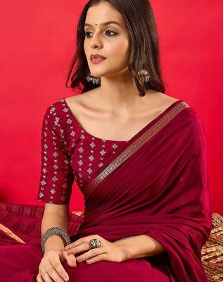 Burgundy woven design zari banarasi saree 1