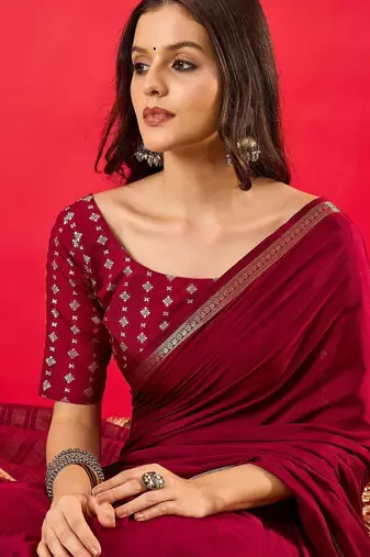 Burgundy woven design zari banarasi saree
