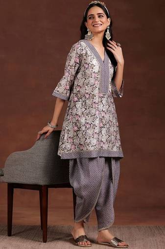 women floral printed regular kurti with dhoti pants