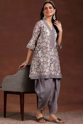 women floral printed regular kurti with dhoti pants