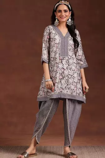 women floral printed regular kurti with dhoti pants