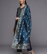 women ethnic motifs printed regular kurta with trousers & with dupatta