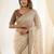Cream embroidered silk blend designer saree