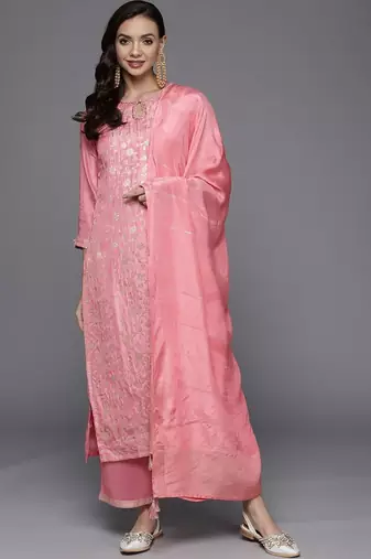 women ethnic motifs embroidered regular thread work kurta with trousers & with dupatta
