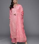 women ethnic motifs embroidered regular thread work kurta with trousers & with dupatta