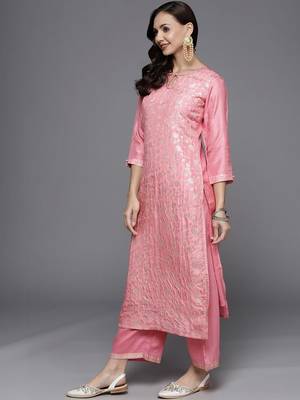 women ethnic motifs embroidered regular thread work kurta with trousers & with dupatta 4