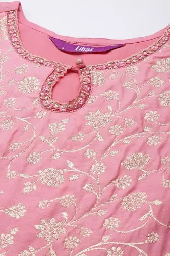 women ethnic motifs embroidered regular thread work kurta with trousers & with dupatta