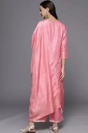 women ethnic motifs embroidered regular thread work kurta with trousers & with dupatta