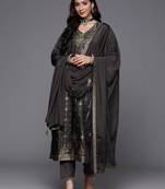 women ethnic motifs embroidered regular thread work kurta with trousers & with dupatta