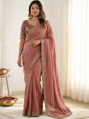 Rose embroidered silk blend designer saree 1