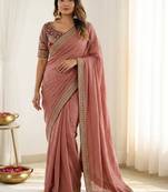 Rose embroidered silk blend designer saree