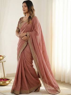 Rose embroidered silk blend designer saree 2