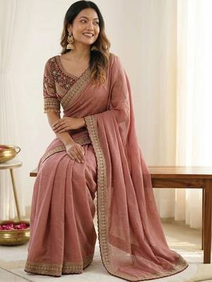 Rose embroidered silk blend designer saree 3