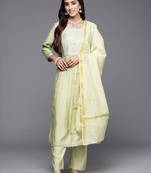 women ethnic motifs embroidered regular thread work kurta with trousers & with dupatta