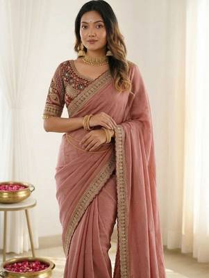 Rose embroidered silk blend designer saree 4