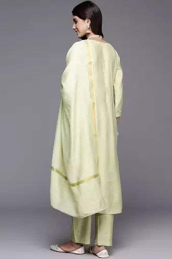 women ethnic motifs embroidered regular thread work kurta with trousers & with dupatta