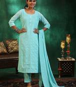 women ethnic motifs embroidered regular thread work kurta with trousers & with dupatta