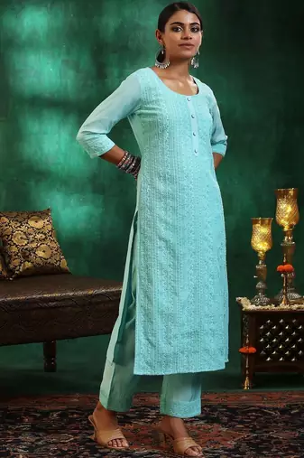 women ethnic motifs embroidered regular thread work kurta with trousers & with dupatta