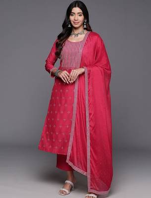 women ethnic motifs embroidered regular thread work kurta with trousers & with dupatta 1