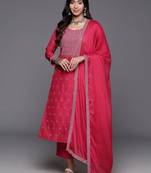 women ethnic motifs embroidered regular thread work kurta with trousers & with dupatta