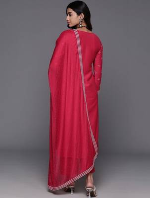 women ethnic motifs embroidered regular thread work kurta with trousers & with dupatta 2
