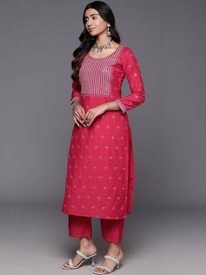 women ethnic motifs embroidered regular thread work kurta with trousers & with dupatta 3