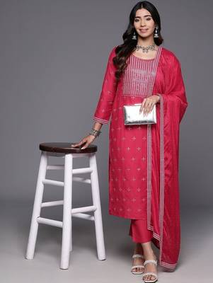 women ethnic motifs embroidered regular thread work kurta with trousers & with dupatta 6